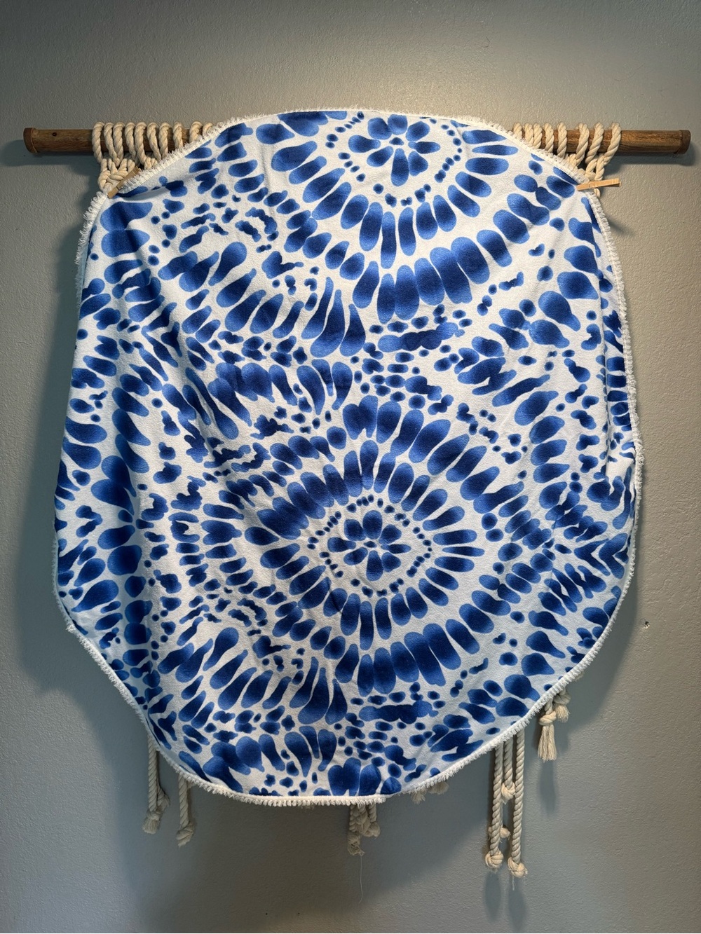 Round indigo tie dye beach towel